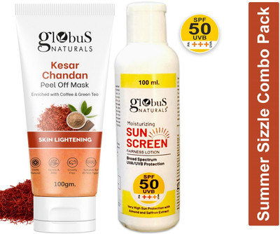 Globus Naturals Summer Sizzle Set - Sunscreen Lotion SPF 50++ 100 ml & Kesar Chandan Peel Off Mask 100 gm(2 Items in the set)