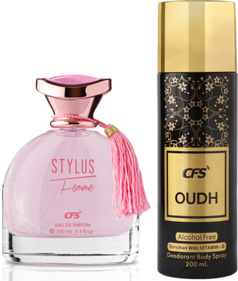 CFS Stylus Pink EDP Long Lasting Perfume & Oudh Black Deodorant Body Spray(2 Items in the set)
