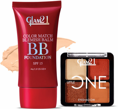 Glam21 Little One 4-in-1 Eyeshadow Palette- Pool Party,3.5gm & Color Match BB Foundation SPF15-Honey Drop,30gm(2 Items in the set)