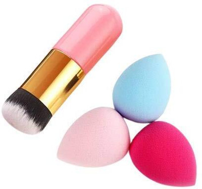 WEEPER Pink Foundation Brush(Multicolor) & 3 Pcs Makeup Blender Sponges Puff(2 Items in the set)