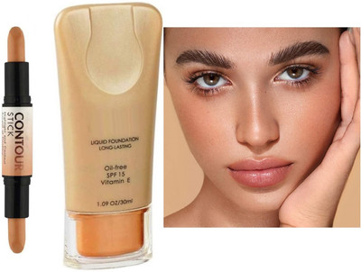 HUZURLU PERFECT GOLD LIQUID MAKEUP CREAM FOUNDATION & CONTOUR STICK(2 Items in the set)