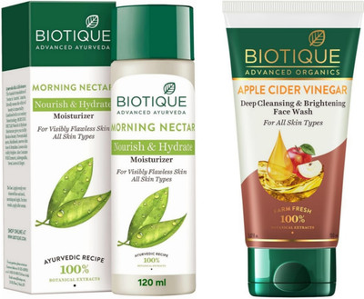 BIOTIQUE Morning Nectar Moisturizer 120Ml & Apple Cider Vinegar Face wash 150Ml (Pack Of 2)(2 Items in the set)