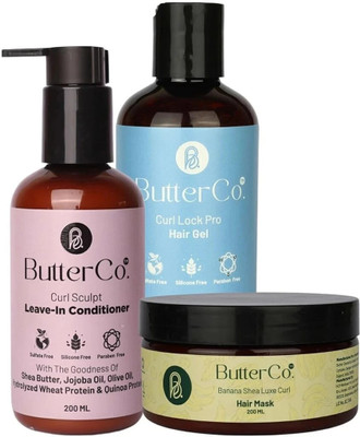 Butterco Curl Sculpt Leave-in-Conditioner + Curl Lock Pro Hair Gel + Banana Shea Luxe Curl Hair Mask(3 Items in the set)