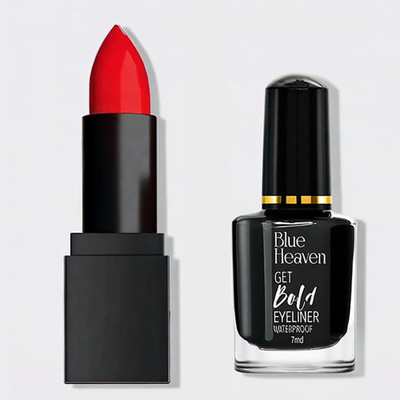 BLUE HEAVEN Bold Black Eyeliner & Red Matte Lipstick Combo | Long-Lasting, Waterproof(2 Items in the set)