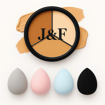 J & F Flaw Correcting Makeup Set | 3-Shade Concealer & Puff Combo for Women(1 Items in the set)