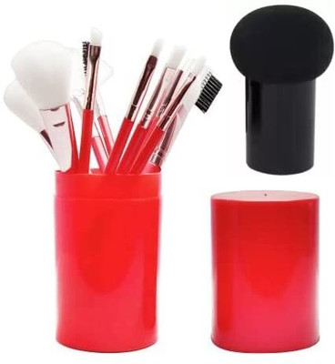 COLOR NEXT Makeup Brush 12 Pcs (Red) With Box & Mushroom Sponge Puff - Multicolor(13 Items in the set)