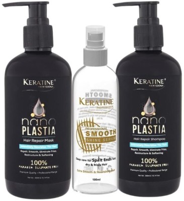 KERATINE PROFESSIONAL NANO PLASTIA HAIR REPAIR SHAMPOO & MASK COMBO 300 ML EACH WITH 100 ML SERUM(3 Items in the set)