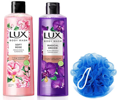 LUX Fragrant + soft Skin, Soft Touch Body Wash, 2x245ml With 1 Loofah(3 Items in the set)