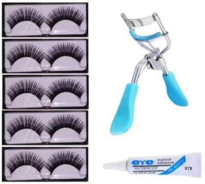 mkldsrh false eyelashes pack of 5 pairs with curler with eyelashes glue for eyes(3 Items in the set)
