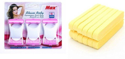 ClubComfort Sponge Sticks Set Of 12 Pcs Yellow, Razor For Body Combo Of 6 Razors(7 Items in the set)