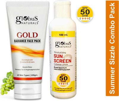 Globus Naturals Summer Sizzle Set - Sunscreen Lotion SPF 50++ 100 ml & Gold Face Pack 100 gm(2 Items in the set)