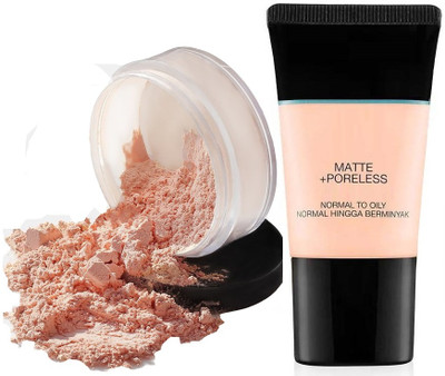 MYEONG Makeup Matte & Poreless Foundation And Oil Free Loose Powder Combo Kit All Skin Types(2 Items in the set)
