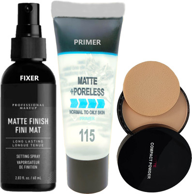 N.Y.N Beauty 3 in 1 Combo Kit of Makeup Fixer , Face Primer with Matte Finish Compact Powder(3 Items in the set)