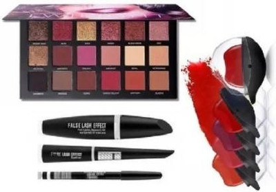 wryak Rose Gold Eyeshadow With Mascara, Eyeliner, Eyebrow Pencil With 1pc,Lip Shape Lipstick(5 Items in the set)