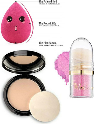 KAIASHA PARTY LOOKING MAKEUP COMBO KIT 1 COMPACT POWDER 1 BEAUTY BLENDER 1 PINK HIGHLIGHTER(3 Items in the set)