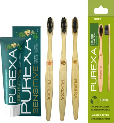 PUREXA One Sensitive Herbal Toothpaste 3 Bamboo Toothbrush(4 Items in the set)