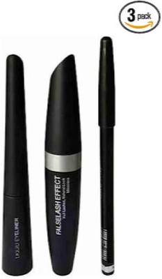 wotsriab Combo Waterproof Eyeliner, Mascara, Eyebrow Pencil (Mascara set combo) Black color(3 Items in the set)