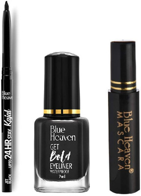 BLUE HEAVEN 24HR STAY KAJAL (JET BLACK, 0.31gm) + GET BOLD EYELINER (BLACK, 7ml) + MASCARA (BLACK, 6.5ml)(3 Items in the set) BLUE HEAVEN 24HR STAY KAJAL (JET BLACK, 0.31gm) + GET BOLD EYELINER (BLACK, 7ml) + MASCARA (BLACK, 6.5ml)(3 Items in the set)