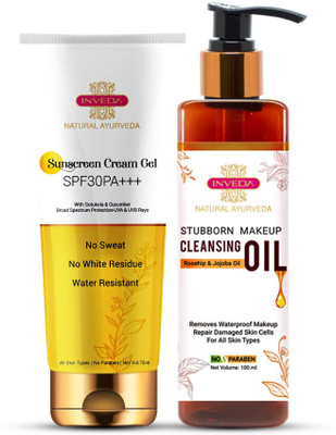 Inveda Combo of SunScreen Cream Gel SPF 30 and Stubborn Makeup Cleansing Oil(2 Items in the set)