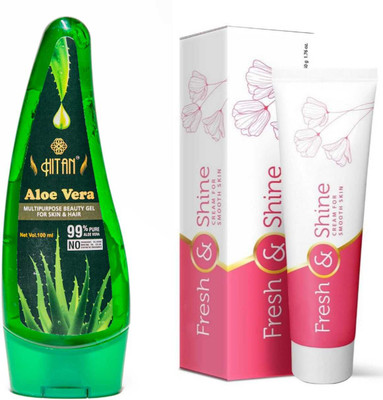 HITAN COMBO OF 2 PC ALOE VERA GEL AND 2 PC FRESH AND SHINE DAILY CARE CREAM(4 Items in the set)