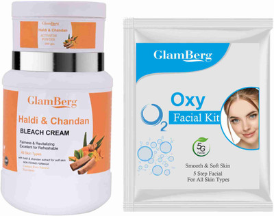 Glamberg Haldi & Chandan Bleach Cream With Activator + Oxy Facial Kit 5 in 1(2 Items in the set)