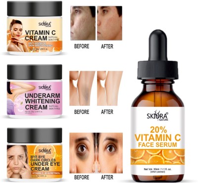 Skiura Vitamin C Cream | Underarm Whitening Cream | Dark Circles Under Eye Cream | Vitamin C Face Serum Pack of 4 Each Size 50 gm(4 Items in the set)