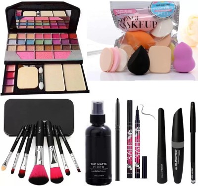 SUBHMUN Kajal, 3in1 Combo set,36h Eyeliner, Makeup Family Puff Set (6in1) 7pc Makeup Brush, Fixer Spray, 6155 Kit(7 Items in the set)