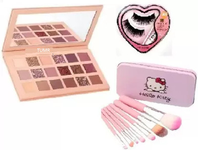 TUMR 18 MULTICOLOR EYESHADOW PALLETE WITH MAKEUP BRUSH SET AND EYELASHES(3 Items in the set)