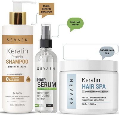 SEVAEN Ultimate Keratin Care: Shampoo, Spa, and Serum for Strong, Healthy Hair.(3 Items in the set)