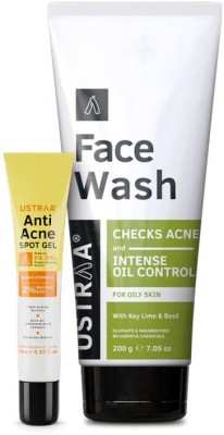 USTRAA Anti Acne Kit - Anti Acne Spot Gel - 15 ml & Face Wash Oily Skin - 200 g(2 Items in the set)
