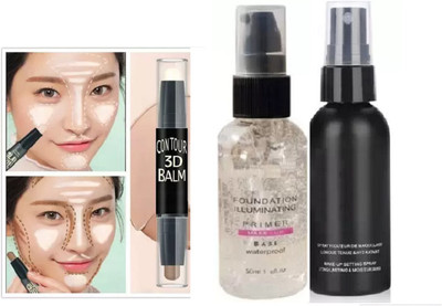 Aylily Combo kit Most Trending Combo Mineralize Light Plus 2in1 Contour concealer & Gel primer & skin care Makeup fixer(3 Items in the set)