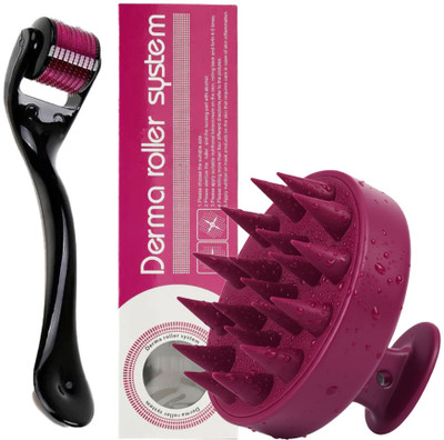 Piru Professional Hair Growth Kit – 0.5mm Derma Roller & Pink Scalp Massager(2 Items in the set)