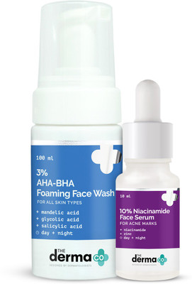 MamaEarth Reverse Acne & Acne Marks Combo – 10% Niacinamide Serum (30 ml) + 3% AHA BHA Foaming Face Wash (100 ml) (2 Items in the set)