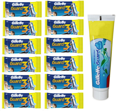 Gillette Guard3 Blade Shaving Razor Cartridge (Pack of 12), Shaving Cream (25g)(13 Items in the set)