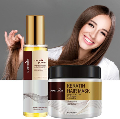 smartdrops Keratin Enriched Maca Essence Oil & Keratin Cream Hair Mask for Strengthens Strands Hair Mask Combo Pack(2 Items in the set)