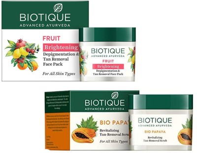 BIOTIQUE Bio Fruit Whitening And Depigmentation & Tan Removal Face Pack, 75g And Bio Papaya Revitalizing Tan Removal Scrub, 75g(2 Items in the set)