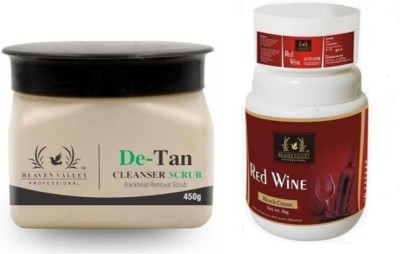 Heaven Valley Professional De-Tan CLEANSER SCRUB Blackhead Removal Scrub 450g + Red Wine Bleach Cream(2 Items in the set)
