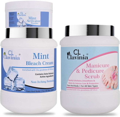 CLAVINIA Mint Bleach Cream 1 Kg + Manicure And Pedicure Scrub 1000 ml(3 Items in the set)