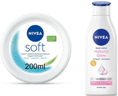 NIVEA Natural Glow Lotion 200ml & Soft Light Moisturizer Cream 200ml (Pack of 2)(400 ml)