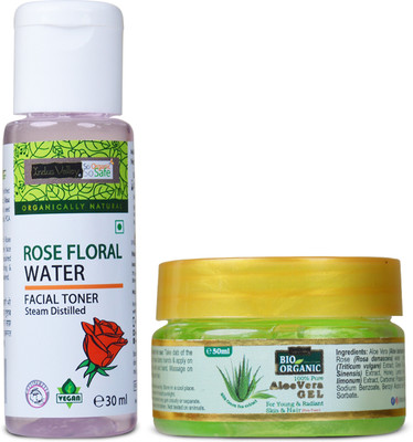 Indus Valley Bio Organic Aloevera Gel 50ml and Rose Water Toner 30ml Multipurpose Use Combo(2 Items in the set)