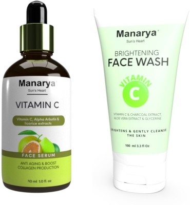 Manarya Sun's Heart Skin Bright Vitamin C Booster Face Serum-30ml + Vitamin C Face Wash 100ml(2 Items in the set)