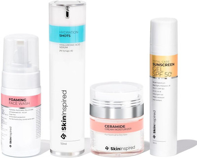 SkinInspired Combat Dryness - Foaming FW(100ml) + Hyaluronic Acid Serum(50 ml) +Total Care Sunscreen(50ml) +Ceramide Cream Moisturizer(50g)(4 Items in the set) SkinInspired Combat Dryness - Foaming FW(100ml) + Hyaluronic Acid Serum(50 ml) +Total Care Sunscreen(50ml) +Ceramide Cream Moisturizer(50g)(4 Items in the set)