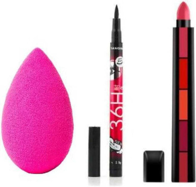 mkldsrh non transfer 5 in 1 lipstick with 36 h sketch eyeliner with beauty blenders for face make up kit(3 Items in the set)