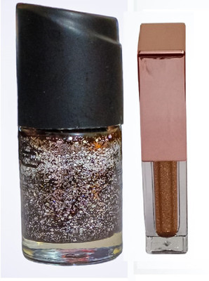 Luipui best brown glitter nail polish and golden eye shadow pack of 2(1 Items in the set)