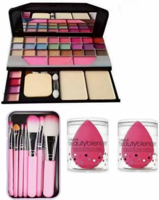 SHEFFO COMBO OF MAKEUP KIT+7 BRUSH SET + 2 PC MAKEUP BLENDER(8 Items in the set)