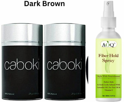 Caboki Hair Fibers For Regrowth And Instant Styling Natural Dark Brown Color 2 Units & AOQ Fiber Hold Spray 1(3 Items in the set)