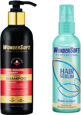 Wondersoft Professional Pro Keratin Shampoo With Repair & Gloss Serum Combo Pack 350ml(2 Items in the set)