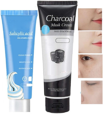 HUZURLU 24 Hours Salicylic Acid Ice Cream Mask & Charcoal Peel Off Mask(2 Items in the set)