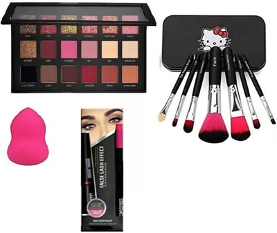 SHEFFO Rosegold eyeshadow With 7 Pcs Makeup brush ,Puff , 3 in 1 Eye Combo(10 Items in the set)