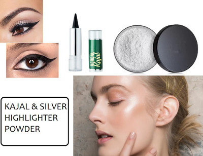 NADJA COLOR CHANGING SILVER HIGHLIGHTER & BLACK KAJAL FOR PROFESSIONAL LOOK(2 Items in the set)